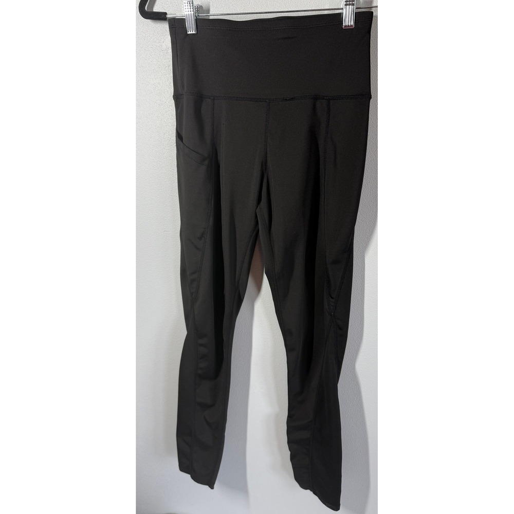 Womens Leggings Size L Black High Waist Side Pocket Full Length Activewear